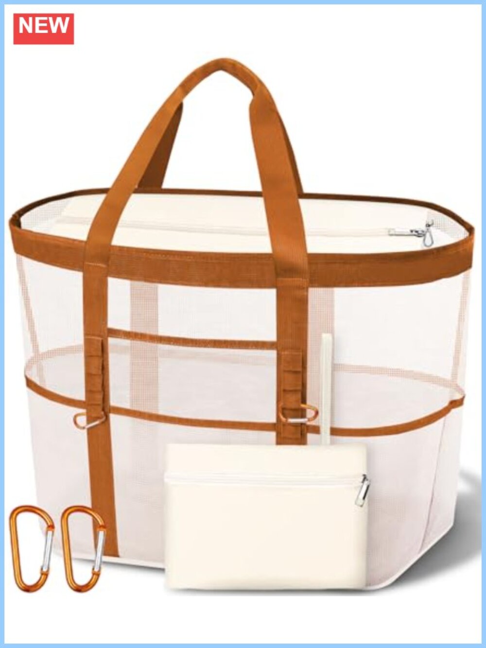 XX-Large Mesh Canvas Beach Tote Zip Top 11 Pockets Travel Bag
